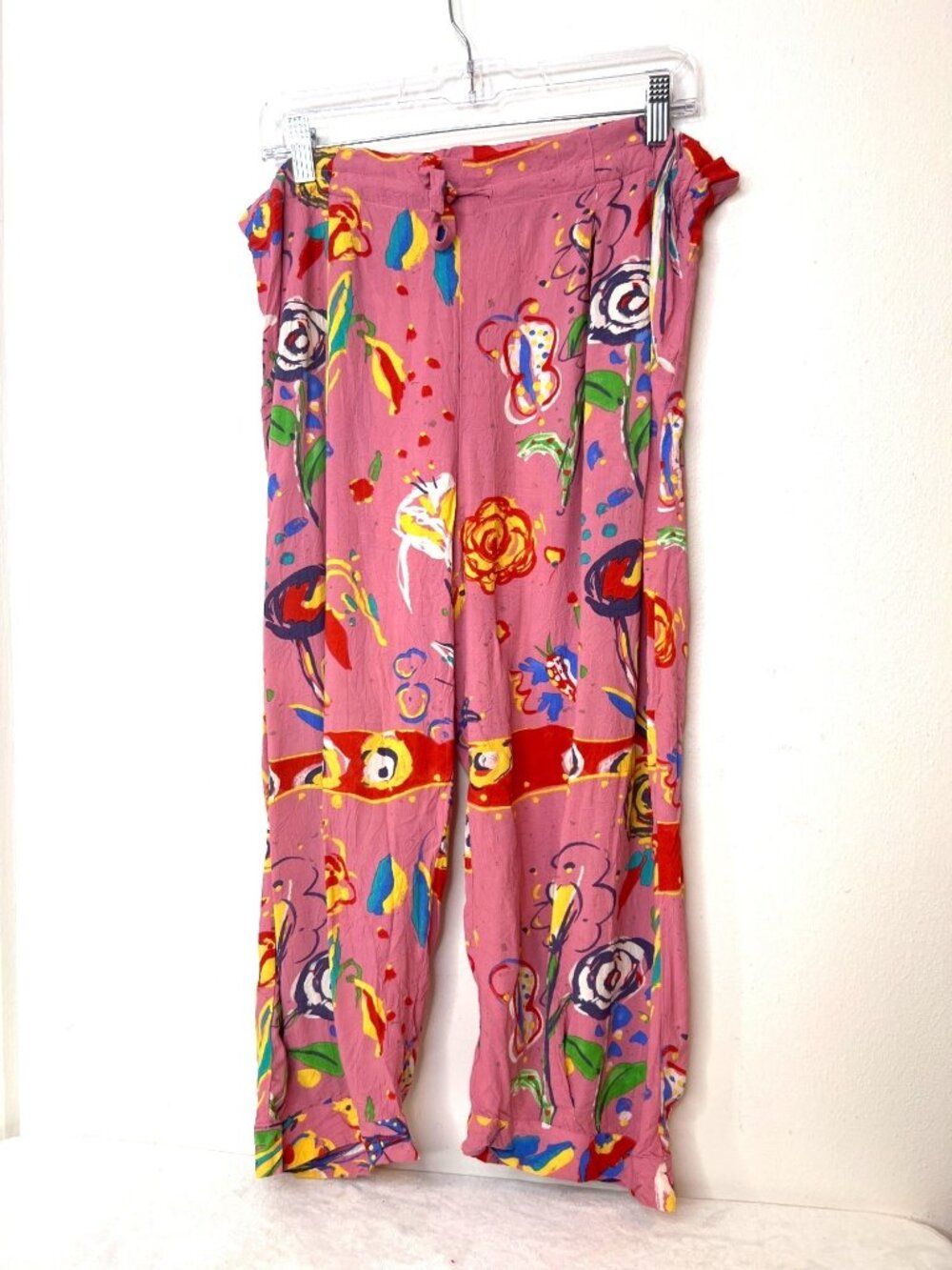 Vintage Jams World Medium Bright Floral Pink Fiesta Drawstring Fun Summer Vacay